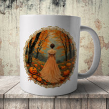 Autumn Lady in Pumpkin Forest Doily