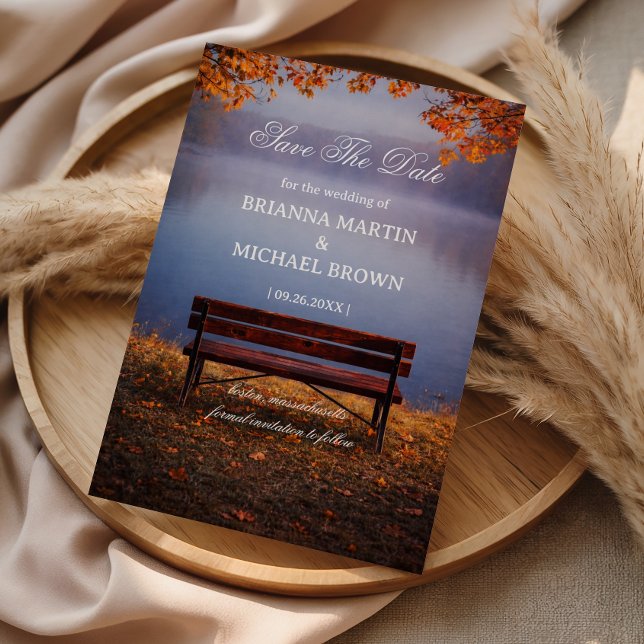 Autumn Lake Bench Romantic Save The Date (Von Creator hochgeladen)