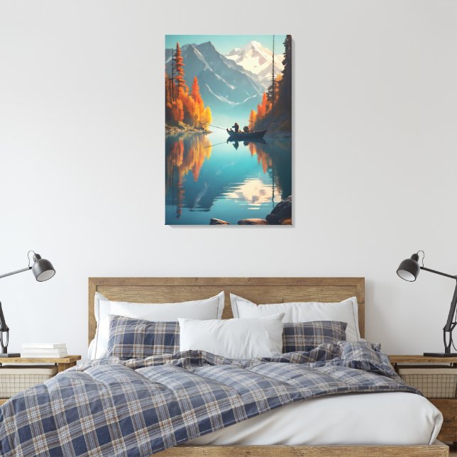 Autumn Lake Fishing | Mountain Wall Art Leinwanddruck (Insitu (Schlafzimmer))