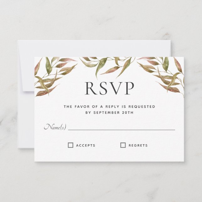 Autumn Laurel Wreath Monogram Wedding RSVP (Vorderseite)