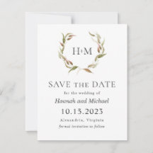 Autumn Laurel Wreath Save the Date mit Foto