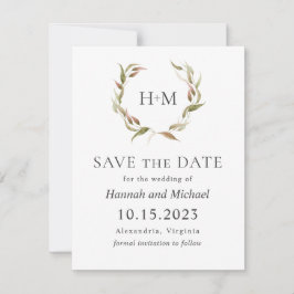 Autumn Laurel Wreath Save the Date mit Foto