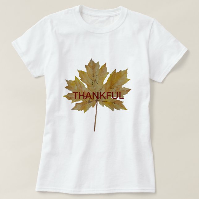 Autumn leaf watercolor text "THANKFUL" T-Shirt (Design vorne)