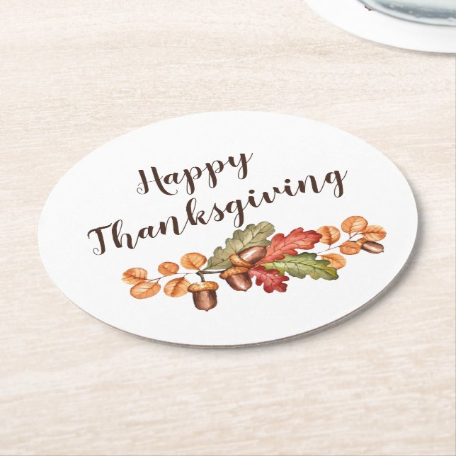 Autumn leaves and acorns custom   runder pappuntersetzer (Angewinkelt)