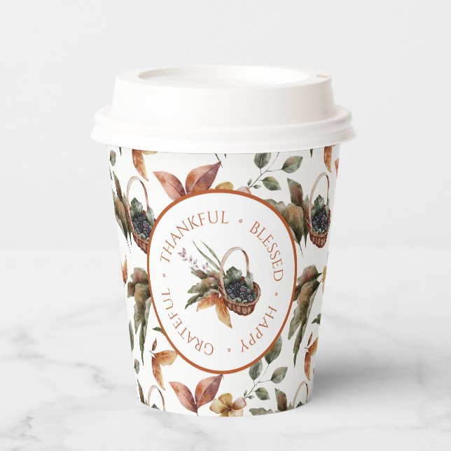 Autumn Leaves Basket Berries gesegnet Pappbecher (Vorderseite)