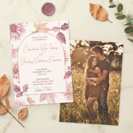 Autumn Leaves Blush Terracotta Photo Wedding Einladung