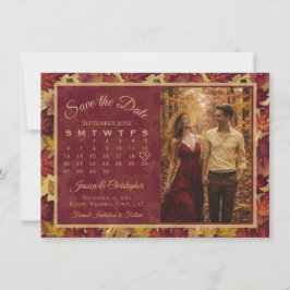 Autumn Leaves Burgundy Calendar & Photo Wedding Save The Date