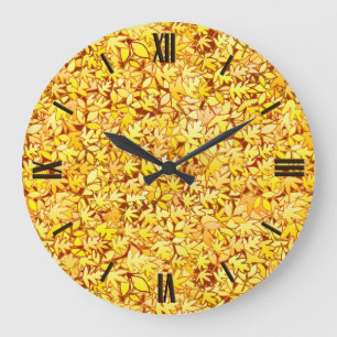 Autumn leaves, golden yellow große wanduhr
