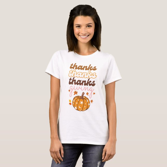 Autumn Leaves Groovy Pumpkin Holiday Erntedank T-Shirt (Vorne ganz)