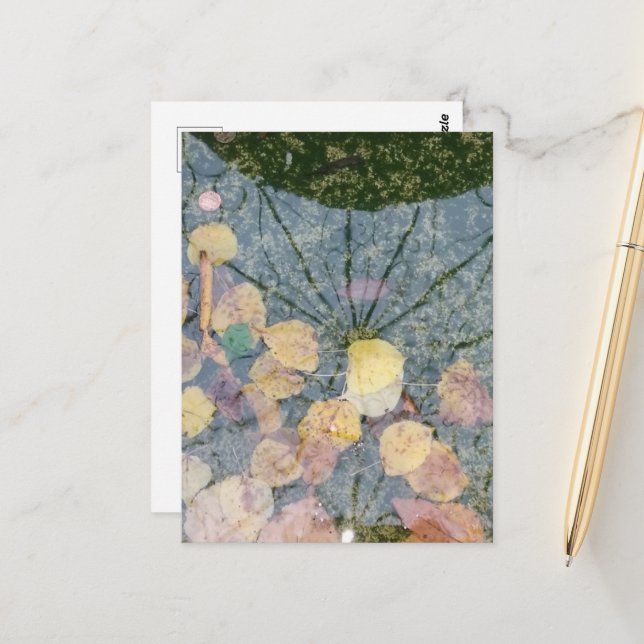 Autumn leaves in a Pella Iowa Fountain Abstract Postkarte (Vorderseite/Rückseite Beispiel)