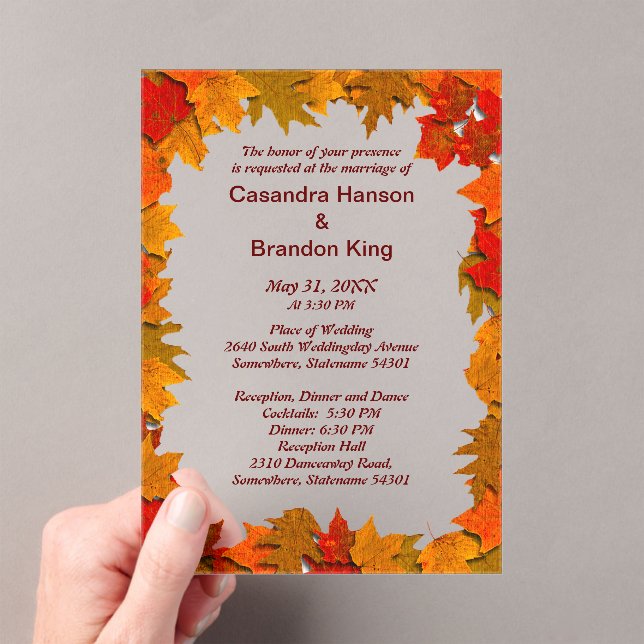 Autumn Leaves of Yellow and Orange Wedding Invite Acryleinladungen (Insitu (Handheld))