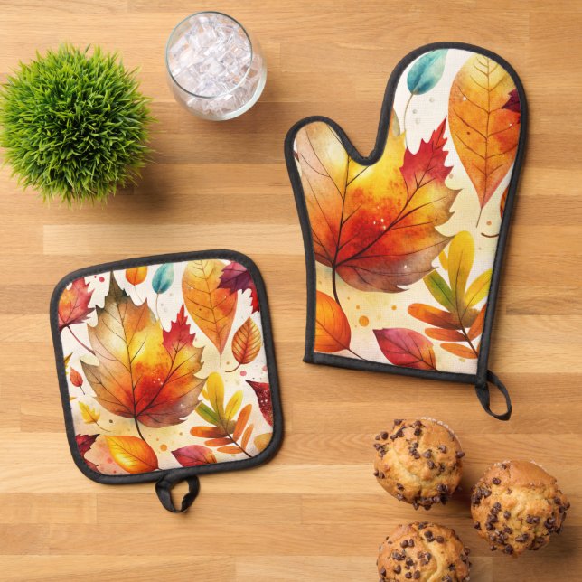 Autumn Leaves Ofenhandschuh & Topflappen-Set (Oben Unten)