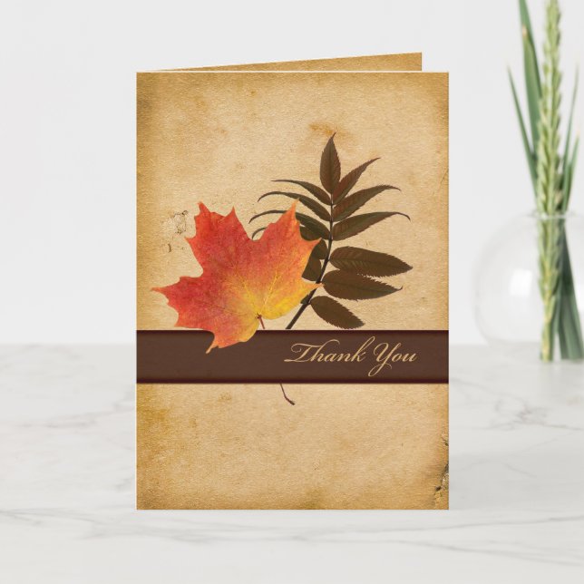 Autumn Leaves on Age Paper Danke Card (Vorderseite)