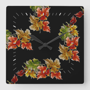 Autumn Leaves Pattern Square Wall Clock Quadratische Wanduhr