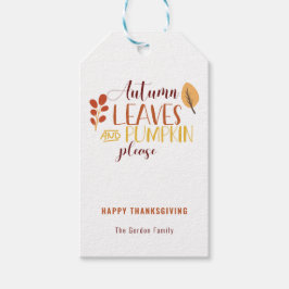 Autumn Leaves Pumpkin Bitte glücklich Thanksgiving Geschenkanhänger