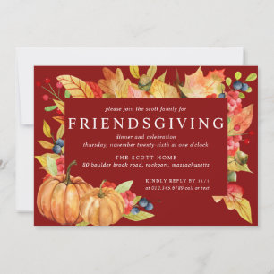 Autumn Leaves Pumpkin Friendsgiving Dinner Einladung