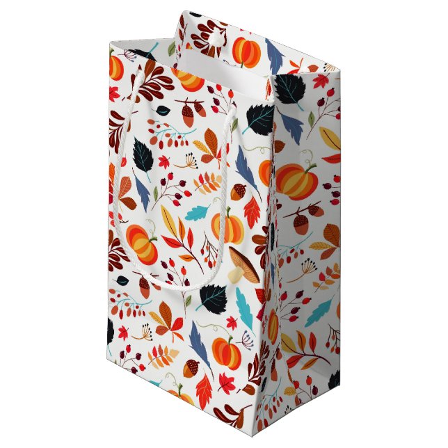 Autumn Leaves Pumpkin Pattern Geschenktasche Kleine Geschenktüte (Vorderseite Schrägansicht)