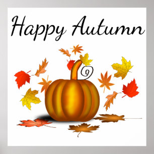 Autumn Leaves & Pumpkin Poster