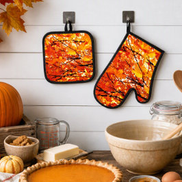 Autumn Leaves Seasonal Ofenhandschuh & Topflappen-Set