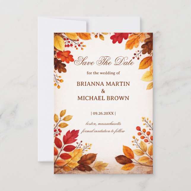 Autumn Leaves Warm Botanical Save The Date (Vorderseite)