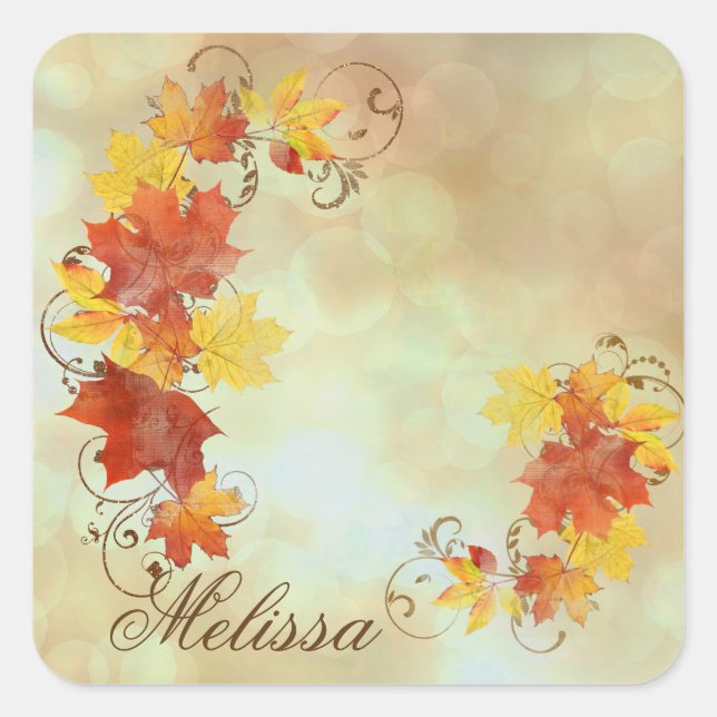 Autumn Leaves Watercolor ALWX Quadratischer Aufkleber (Vorderseite)