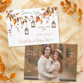 Autumn Leaves Watercolor Elegant 1 Photo Wedding S Save The Date