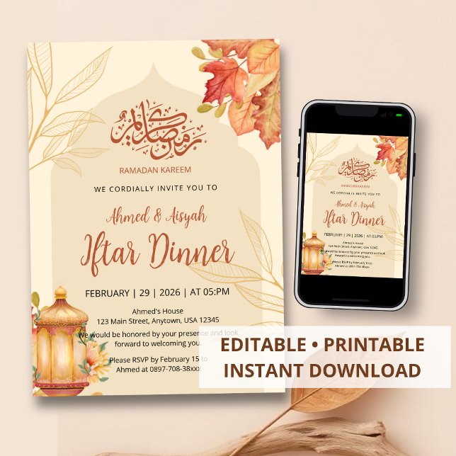 Autumn Leaves Watercolor Iftar Dinner Invitation Einladung (Von Creator hochgeladen)
