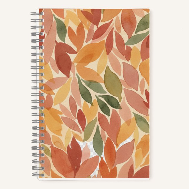 Autumn Leaves Watercolor Pattern Notizbuch (Vorderseite)