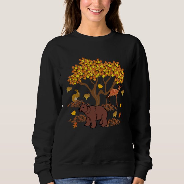 Autumn Leaves Wildlife Nature Cute Bear Deer Fores Sweatshirt (Vorderseite)