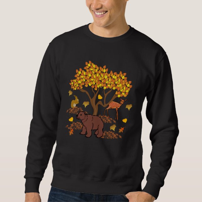 Autumn Leaves Wildlife Nature Cute Bear Deer Fores Sweatshirt (Vorderseite)