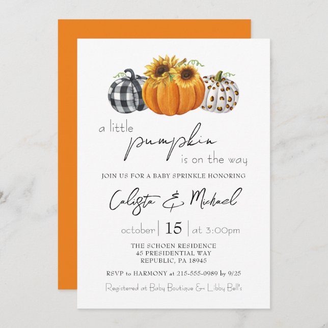 Autumn Little Pumpkin Couples Baby Sprinkle Einladung (Vorne/Hinten)
