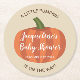 Autumn Little Pumpkin on way Baby Shower Runder Pappuntersetzer