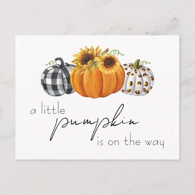 Autumn Little Pumpkin Sunflower Rustic Baby Shower Postkarte (Vorderseite)