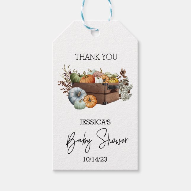 Autumn Little Pumpkin Watercolor Kinderdusche Geschenkanhänger (Vorderseite)