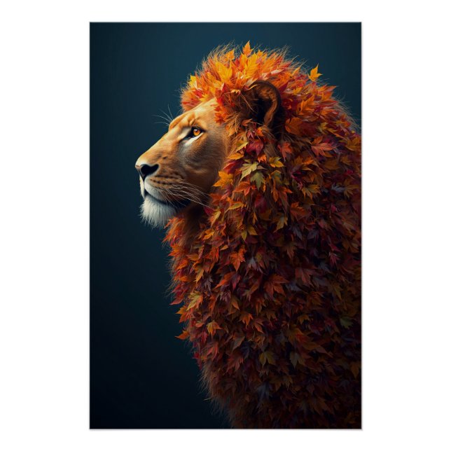 Autumn Majesty – The Serene Lion of Falling Leaves Poster (Vorderseite)