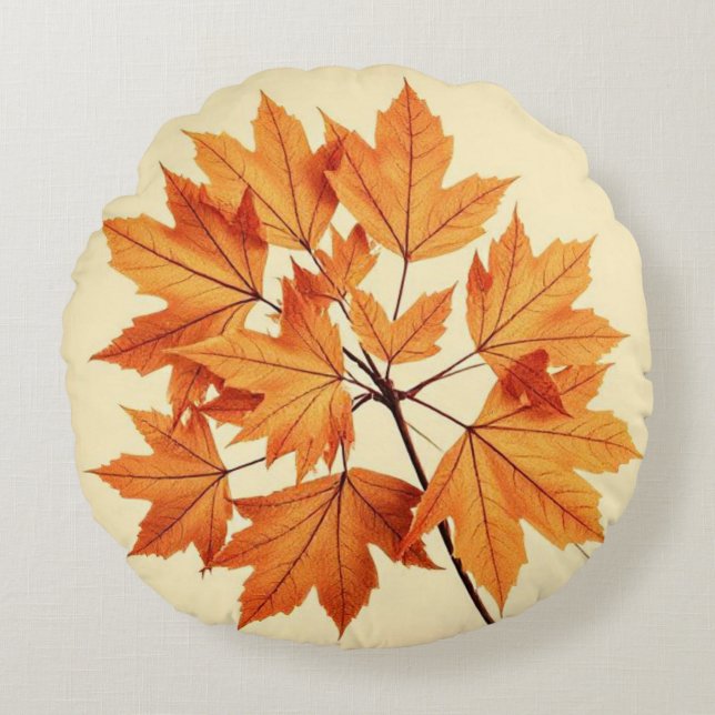 Autumn Maple Leaf Print: Fall Foliage Rundes Kissen (Vorderseite)