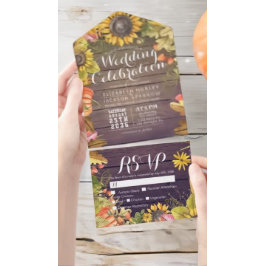 Autumn Maple Leaf Pumpkin Rustic Wood Wedding RSVP All In One Einladung