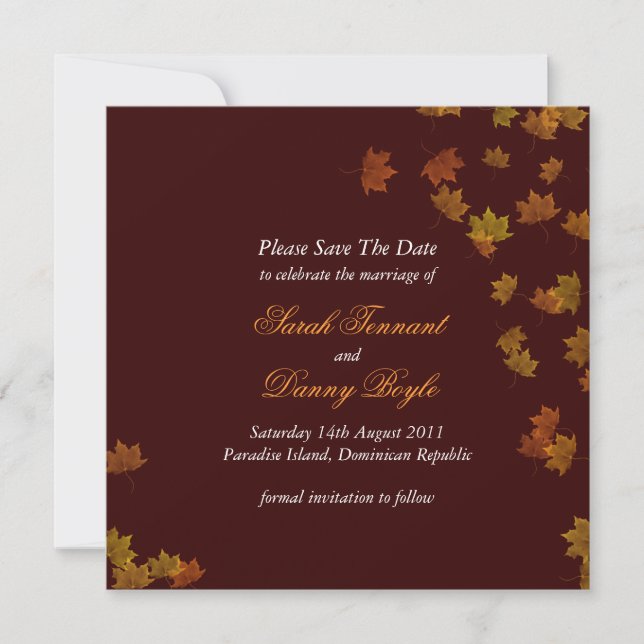 Autumn Maple Leaf Wedding Save the Date - Brown (Vorderseite)