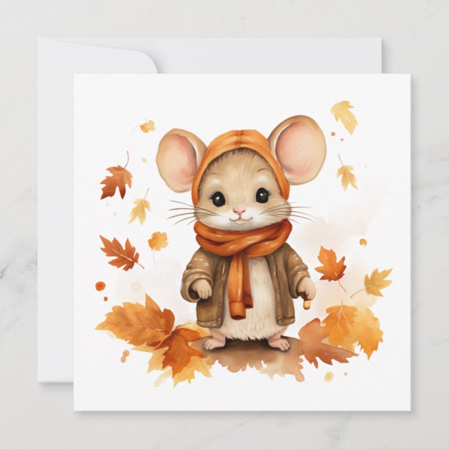 Autumn Maus Grußkarte Feiertagskarte (Vorderseite)