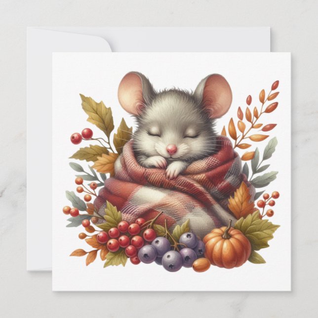 Autumn Maus Grußkarte Feiertagskarte (Vorderseite)