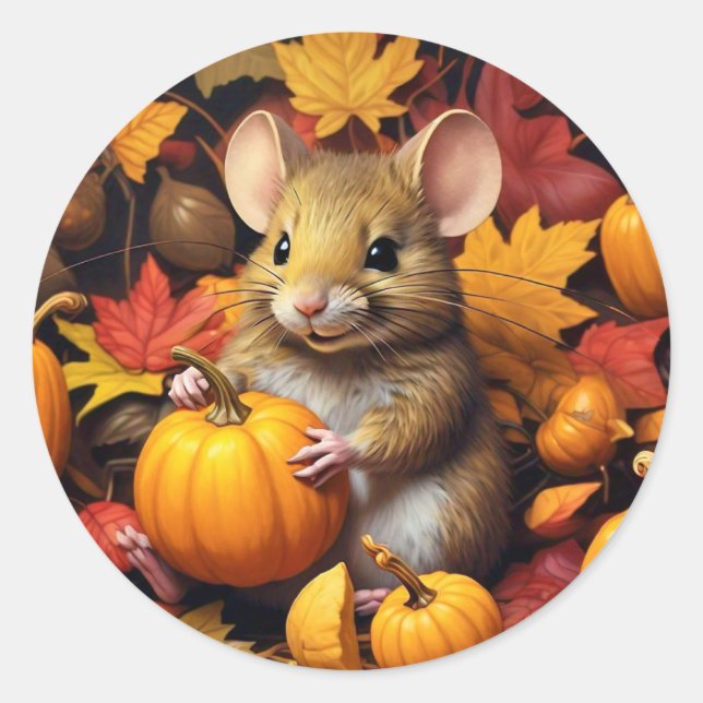 Autumn Maus mit Pumpkins & Blätter Sticker (Vorderseite)
