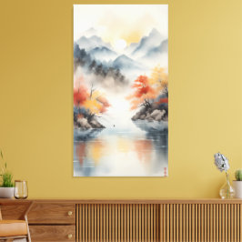 Autumn Mist Over the Mountain Lake Leinwanddruck