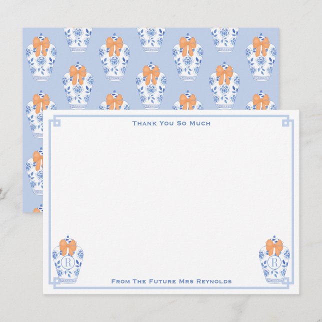 Autumn Monogram Ginger Jar Brautparty Dankeskarte (Vorne/Hinten)