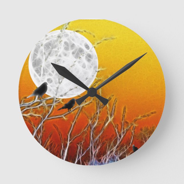 Autumn Moon Gothic Orange Sunset Runde Wanduhr (Vorderseite)