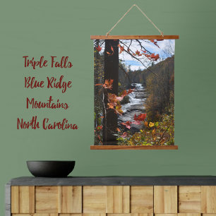 Autumn Mountain Waterfall Triple Falls NC Wandteppich Mit Holzrahmen
