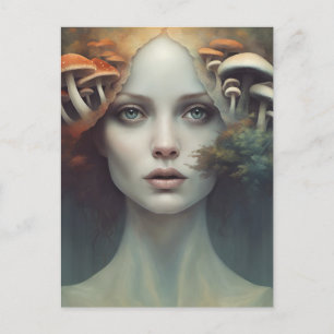 Autumn Mushroom Woman Postcard Postkarte