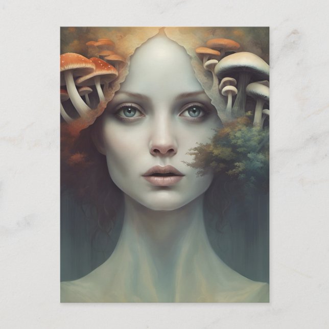 Autumn Mushroom Woman Postcard Postkarte (Vorderseite)