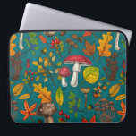 Autumn mushrooms, leaves, nuts and berries on blue laptopschutzhülle<br><div class="desc">Hаnd-painted vector pattern with various autumn mushrooms,  fallen leaves,  acorns,  berries and bugs</div>