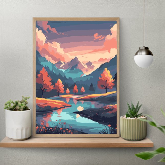 Autumn Nature Landscape River Mountain And Trees Poster (Von Creator hochgeladen)
