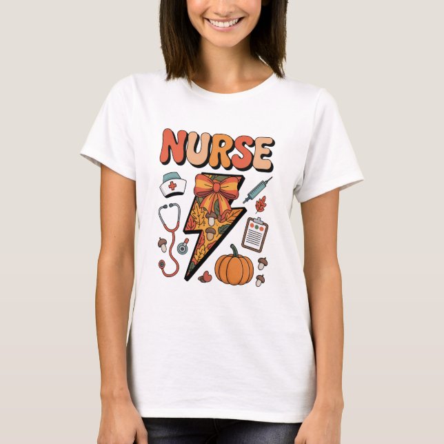 Autumn Nurse – Cute Fall Medical Professional  T-Shirt (Vorderseite)